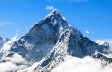 The peak of mount Everest on a sunny day