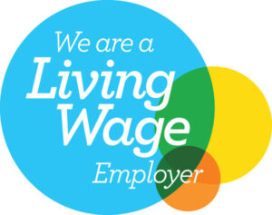 We are a Living Wage Empolyer - colourful logo badge